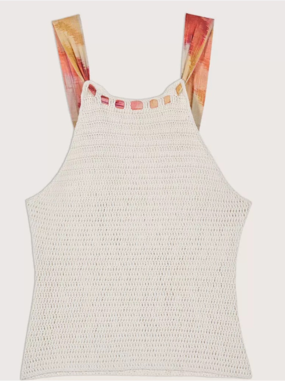 ba&sh Cream Crochet Tank with Multicolor Sunset Straps